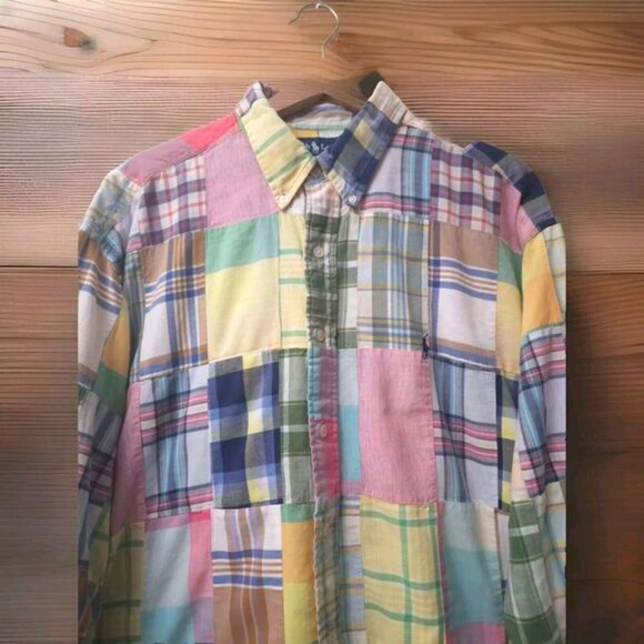 Ralph Lauren Mens Button Down Long Sleeve VTG Blake Patchwork Shirt Size XL - Picture 6 of 6